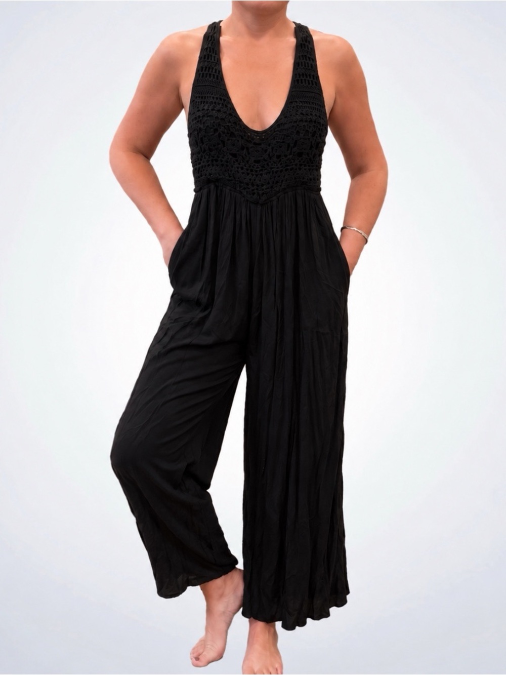 Böhme Crochet & Gauze Linen Jumpsuit, Small